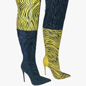 Tiger Print Crystal Thigh High Boots